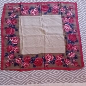 Floral Square Scarf with Red Roses